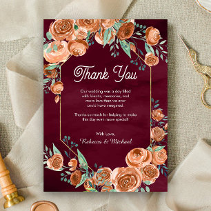 Cartão De Agradecimento Casamento Floral Terracota Borgonha