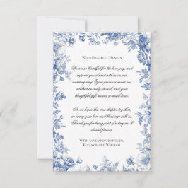 Cartão De Agradecimento Casamento Floral Toile Azul Vintage