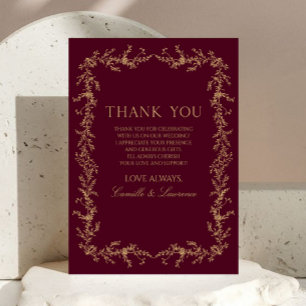 Cartão De Agradecimento Casamento Floral Toile de Champanhe Borgonha Quadr
