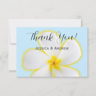 Cartão De Agradecimento Casamento Floral Tropical com Plumeria Branca e Am