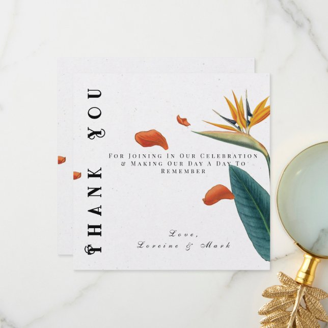 Cartão De Agradecimento Casamento Floral Tropical Elegante (Frente/Verso In Situ)
