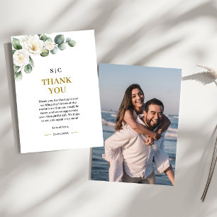 Cartão De Agradecimento Casamento Floral Verde de Eucalipto Rosa Branca