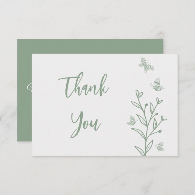 Cartão De Agradecimento Casamento floral verde de sábio simples (Frente/Verso)