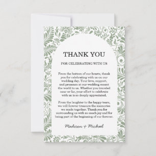 Cartão De Agradecimento Casamento Floral Verde de Swirl Sage Ornamentado E