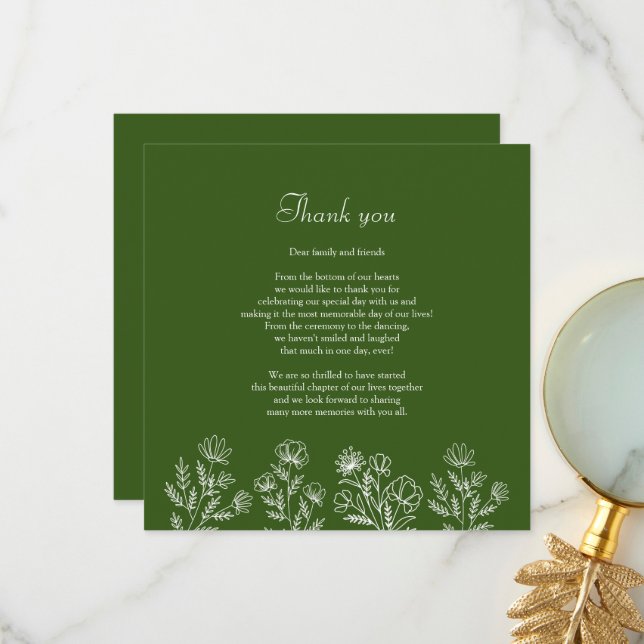 Cartão De Agradecimento Casamento floral verde obrigado cartas (Frente/Verso In Situ)