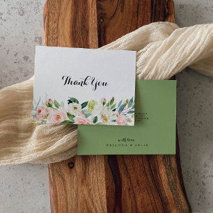 Cartão De Agradecimento Casamento Floral Verde Simples