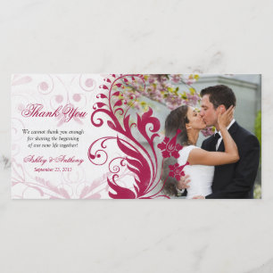 Cartão De Agradecimento Casamento Floral Vermelho e Branco Obrigado Cartõe