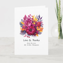 Cartão De Agradecimento Casamento Floral Viva Magenta