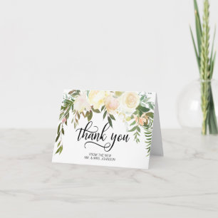 Cartão De Agradecimento Casamento Floral Watercolor Cream Pink Marfim