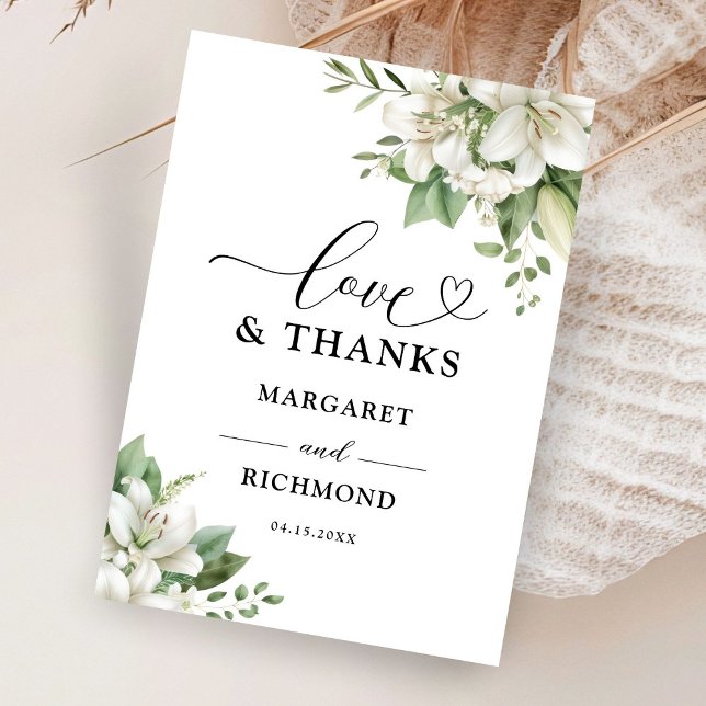 Cartão De Agradecimento Casamento Floral White Lily Elegante Obrigado (Criador carregado)