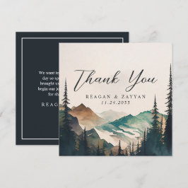 Cartão De Agradecimento Casamento Floresta de Pinheiros Montanhas Aquarela