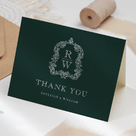 Cartão De Agradecimento Casamento Floresta Verde com Crista de Monograma E