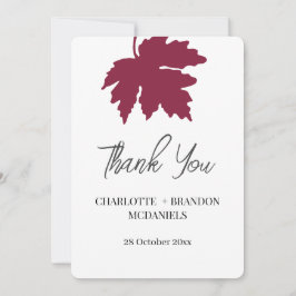 Cartão De Agradecimento Casamento Folha de Bordo Outono Borgonha Agradecim