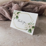Cartão De Agradecimento Casamento Foliar Tropical Foliar Dourada Dobrada<br><div class="desc">Este cartões de agradecimentos de casamento floral foliar tropical de ouro é perfeito para um casamento moderno. O design apresenta ouro de aquarela pintada à mão e folhagem verde tropical com flores escamoteadas elegantes, enfeitando um quadro geométrico. Personalize o dentro da placa com seus nomes e uma mensagem de obrigado....</div>