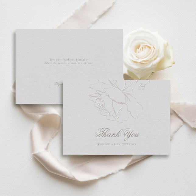 Cartão De Agradecimento Casamento Formal Clássico de Marfim dos Rosas em r (formal wedding thank you card traditional calligraphy ivory faux embossed roses modern classic)