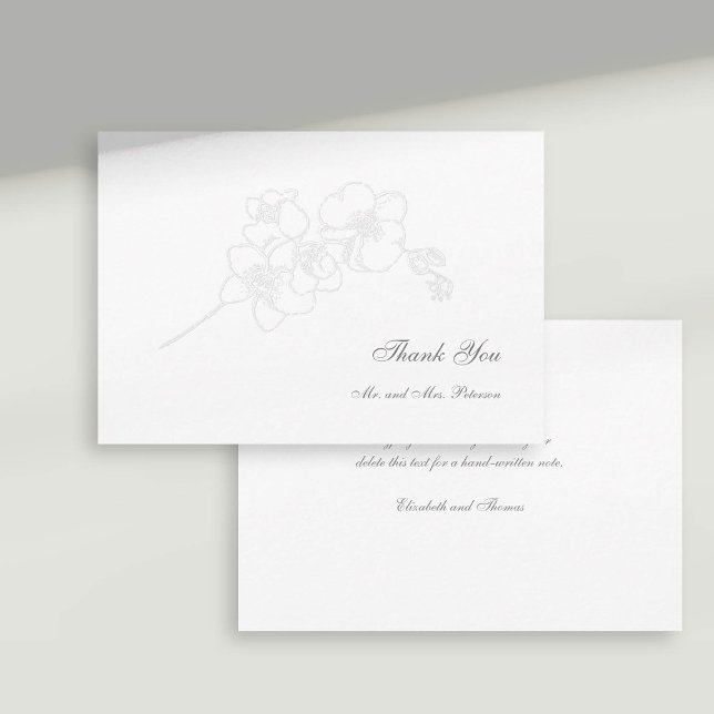 Cartão De Agradecimento Casamento Formal Com Orquídeas Embaraladas Faux Ob (formal wedding thank you card faux embossed orchid floral classic traditional calligraphy)