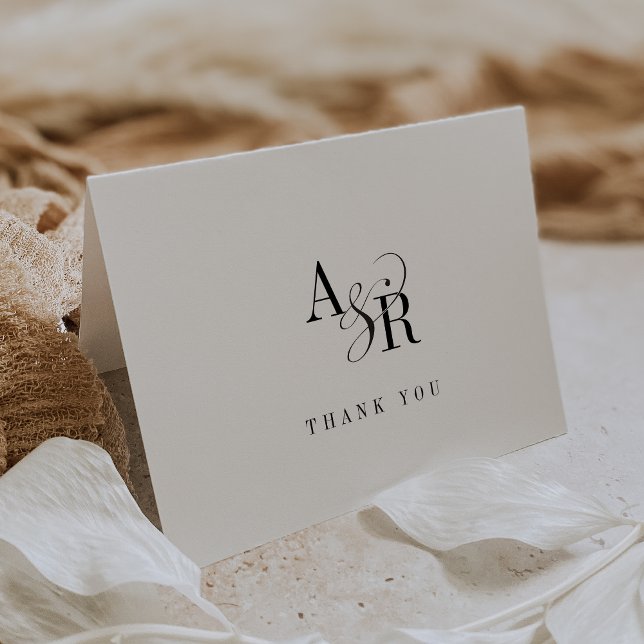 Cartão De Agradecimento Casamento Formal de ANDREA, Monograma Preto Dobrad (ANDREA Folded White Black Monogram Formal Wedding Thank You Card)