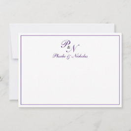 Cartão De Agradecimento Casamento Formal do Monograma Real Roxo Tradiciona