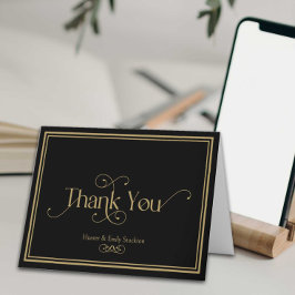Cartão De Agradecimento Casamento Formal Dourado de Ornamentado Negro Eleg