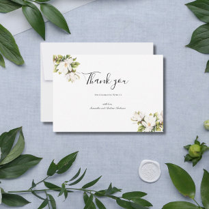 Cartão De Agradecimento Casamento Formal Floral de Magnólia Branca Elegant