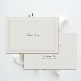 Cartão De Agradecimento Casamento Formal Moderno Clássico em Ecru com Mold
