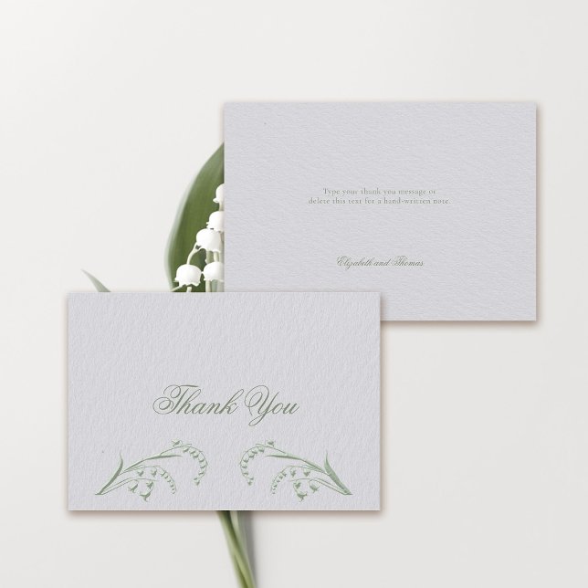 Cartão De Agradecimento Casamento Formal Verde de Lily Valley Embossed (formal wedding thank you card classic traditional faux embossed lily of the valley frame ivory green)