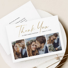Cartão De Agradecimento Casamento Foto 3 Script Dourado Moderno