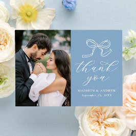 Cartão De Agradecimento Casamento Foto Azul Arco Elegante