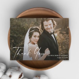 Cartão De Agradecimento Casamento Foto Caligrafia Roteiro Moderno