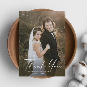 Cartão De Agradecimento Casamento Foto Caligrafia Roteiro Moderno