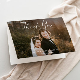 Cartão De Agradecimento Casamento Foto Caligrafia Roteiro Moderno