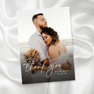 Cartão De Agradecimento Casamento Foto Caligrafia Simples Moderna Elegante