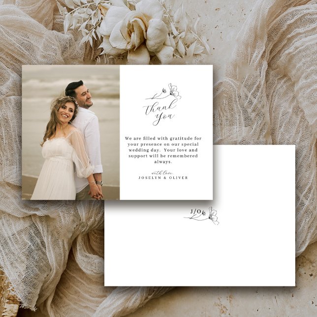 Cartão De Agradecimento Casamento Foto com Script Simples Moderno (Criador carregado)