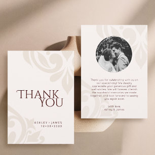 Cartão De Agradecimento Casamento Foto Damask Elegante Chique Burgundy