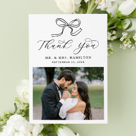 Cartão De Agradecimento Casamento Foto de Arco Preto Elegante