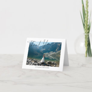 Cartão De Agradecimento Casamento Foto Dobrada Letra Minima Elegante