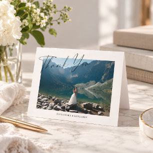 Cartão De Agradecimento Casamento Foto Dobrada Letra Minima Elegante