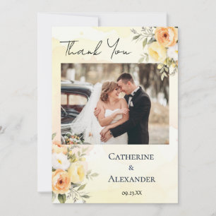 Cartão De Agradecimento Casamento Foto Floral Rústico Chic Aquarela
