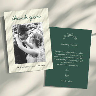 Cartão De Agradecimento Casamento Foto Listras Verdes Escrita à Mão Vintag
