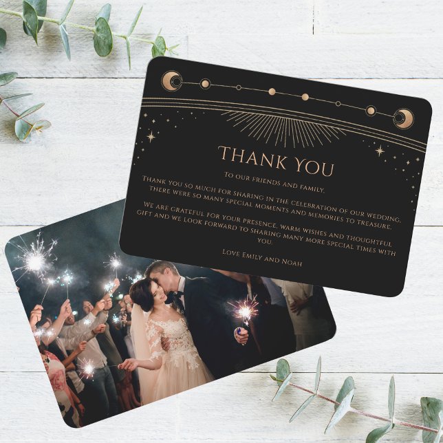 Cartão De Agradecimento Casamento Foto Lua Estrela Dourada Chic Mística (Criador carregado)