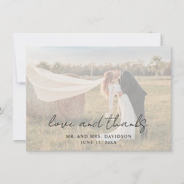 Cartão De Agradecimento Casamento Foto Moderno Script Rústico (Frente)