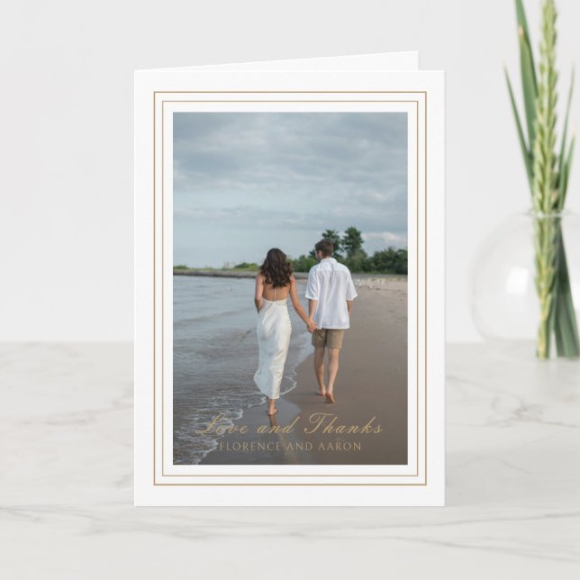Cartão De Agradecimento Casamento Foto Ouro Tradicional Atemporal (Frente)