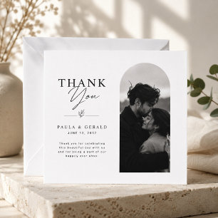 Cartão De Agradecimento Casamento Foto Preto e Branco Arqueado Elegante