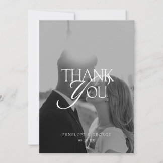 Cartão De Agradecimento Casamento Foto Preto e Branco Elegante Letra Cláss