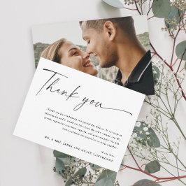 Cartão De Agradecimento Casamento Foto Preto e Branco Moderno e Elegante