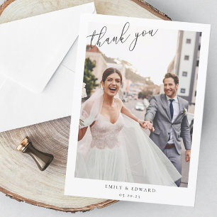 Cartão De Agradecimento Casamento Foto Quadro Branco Clássico Elegante