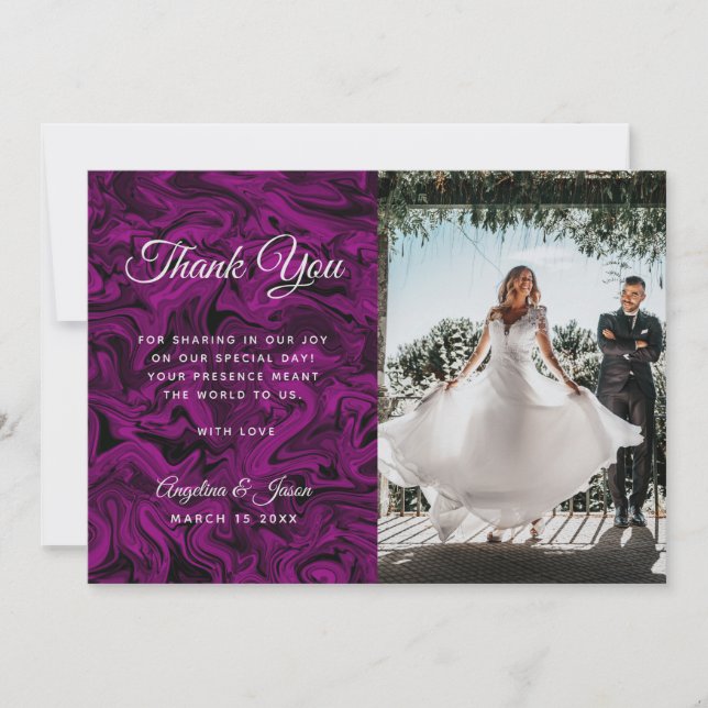 Cartão De Agradecimento Casamento Foto Roxa (Frente)