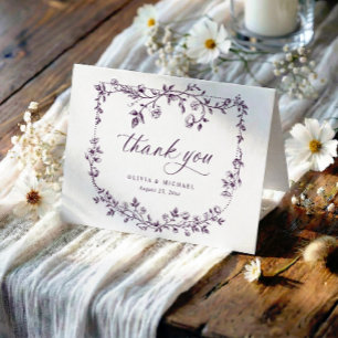 Cartão De Agradecimento Casamento Foto Roxo Berinjela Francês Antigo