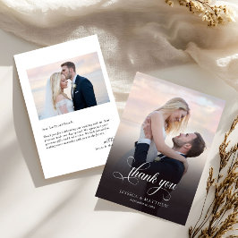 Cartão De Agradecimento Casamento Foto Script Caligrafia Moderna e Elegant