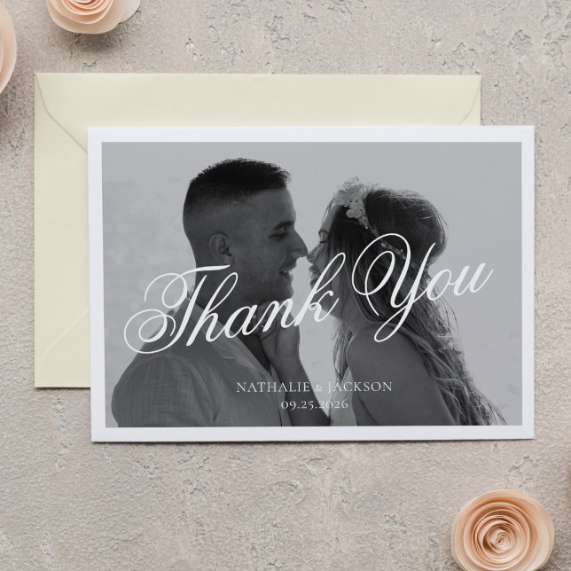 Cartão De Agradecimento Casamento Foto Script Clássico Elegante (Criador carregado)